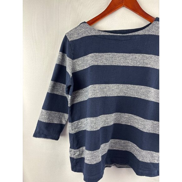 Croft & Barrow Womens Petite Medium Striped Top Navy & Gray 100% Cotton - Picture 3 of 6